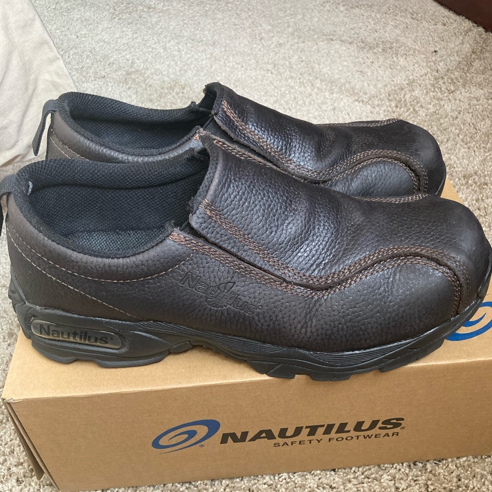 Men Nautilus N1620 Steel Safety Toe Slip On Work Shoes, Size 11, Brown